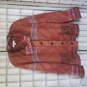 Coldwater creek burnt orange and pink flowers button down classic sweater XL